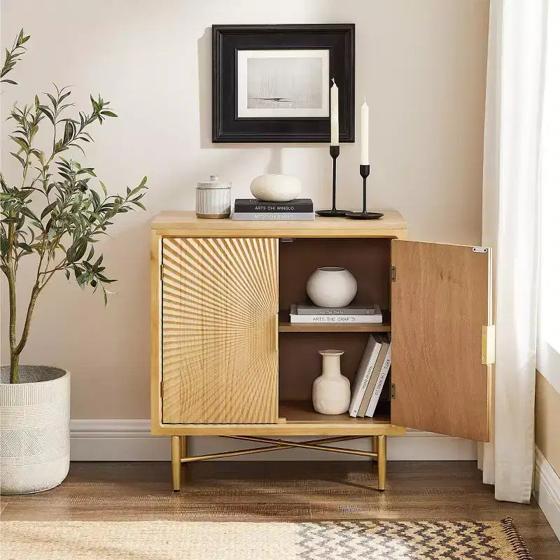 Art Leon Modern Wood Cabinet Sideboard with Textured Door Decoration