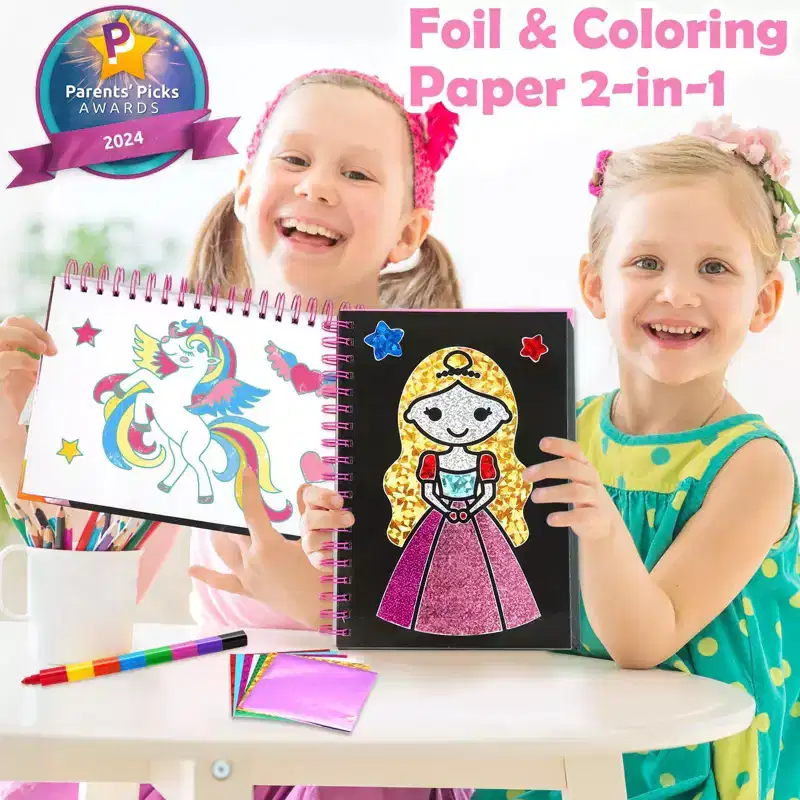 Etokfoks Christmas Foil Art Craft Kit 80 Foil Sheets 16 Cards 8 Color Crayon Mess Free Art Gift for Kids Girls Boys Ages 4 5 6 7 8