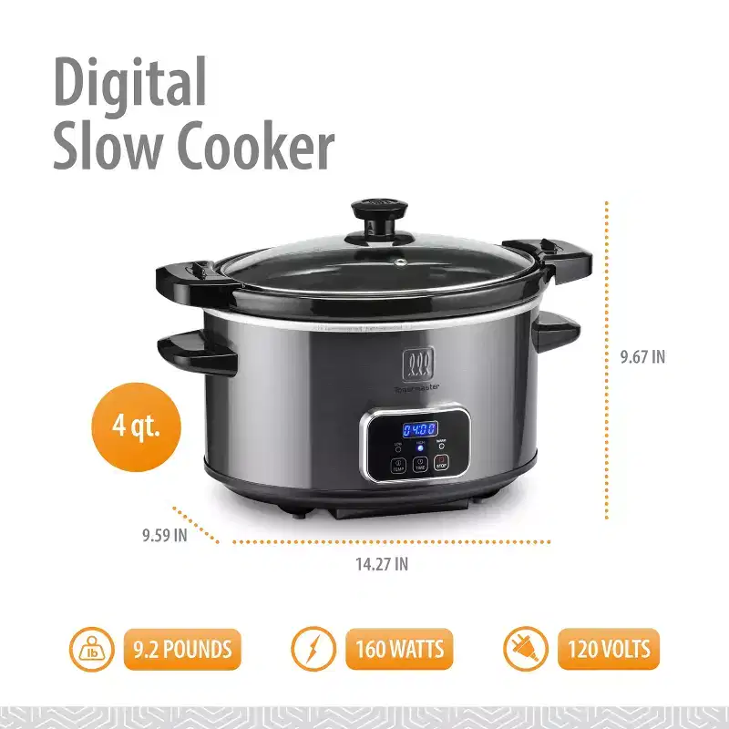 Toastmaster 4-Quart Digital Slow Cooker with Locking Lid