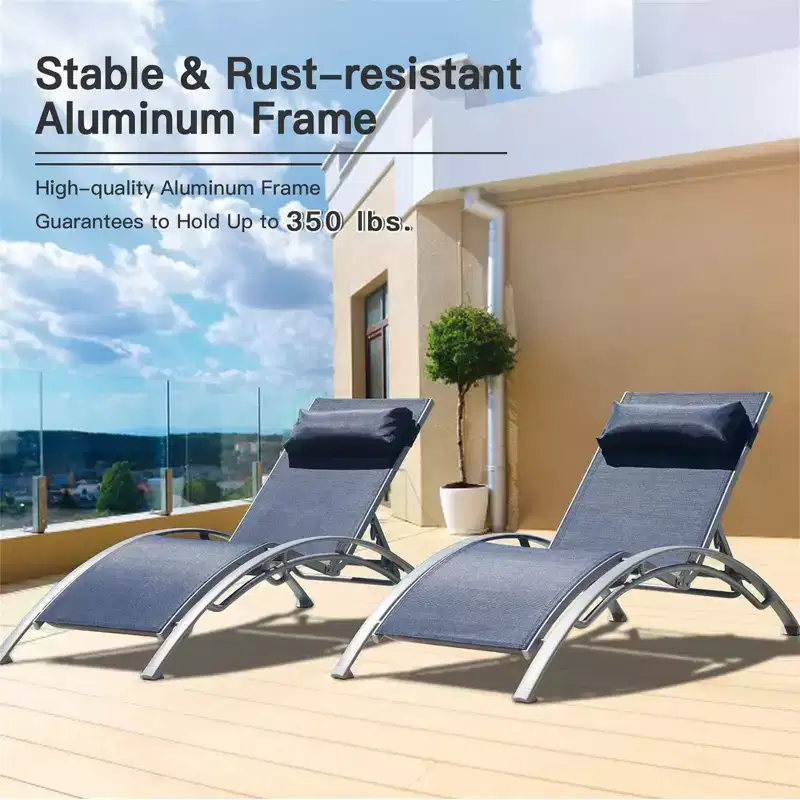 CLIHOME 2-Piece Patio Aluminum Pool Lounge Chairs,Outdoor Sunbathing Lawn with Adjustable Backrest & Removable Pillow