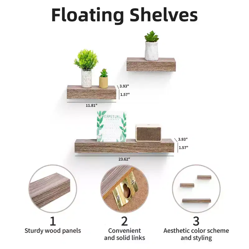 23.6 Maple Light Gray Floating Shelf C invisible-bracket wood wall mount, perfect bathroom/bedroom/kitchen dcor or book/plant display