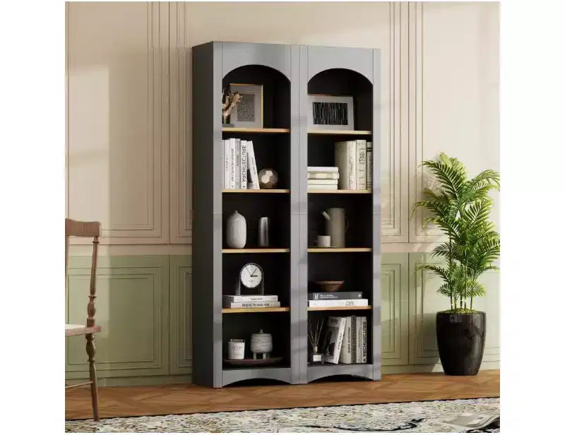 71 TV Farmhouse Cabinet, Wood-Grain Bookshelf with Adjustable Shelves, Multi-Functional Storage for Living Room, Bedroom, Home Office