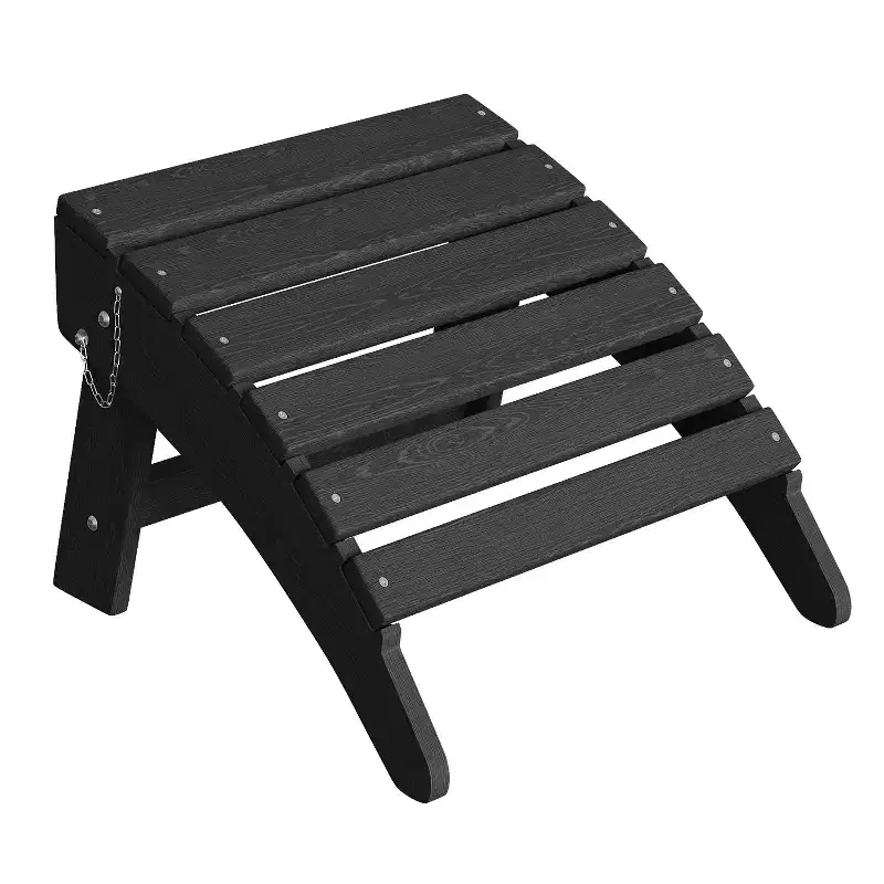 1 pc HDPE Folding Adirondack Ottoman Foot Rest, All-Weather Outdoor Footrest with Cup Holder, Easy Care, for Patio, Porch, Lawn, Poolside, Fire Pit
