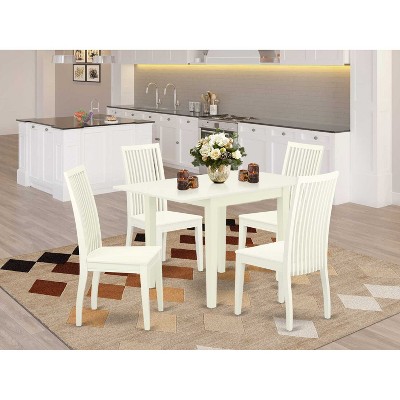 5-Piece Linen White Finish Solid Wood Top - Rectangular Dining Room Set - Seats 4