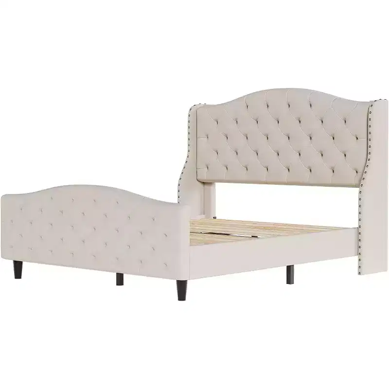 COZONY Queen Size Velvet Upholstered Bed Frame with Wingback Headboard
