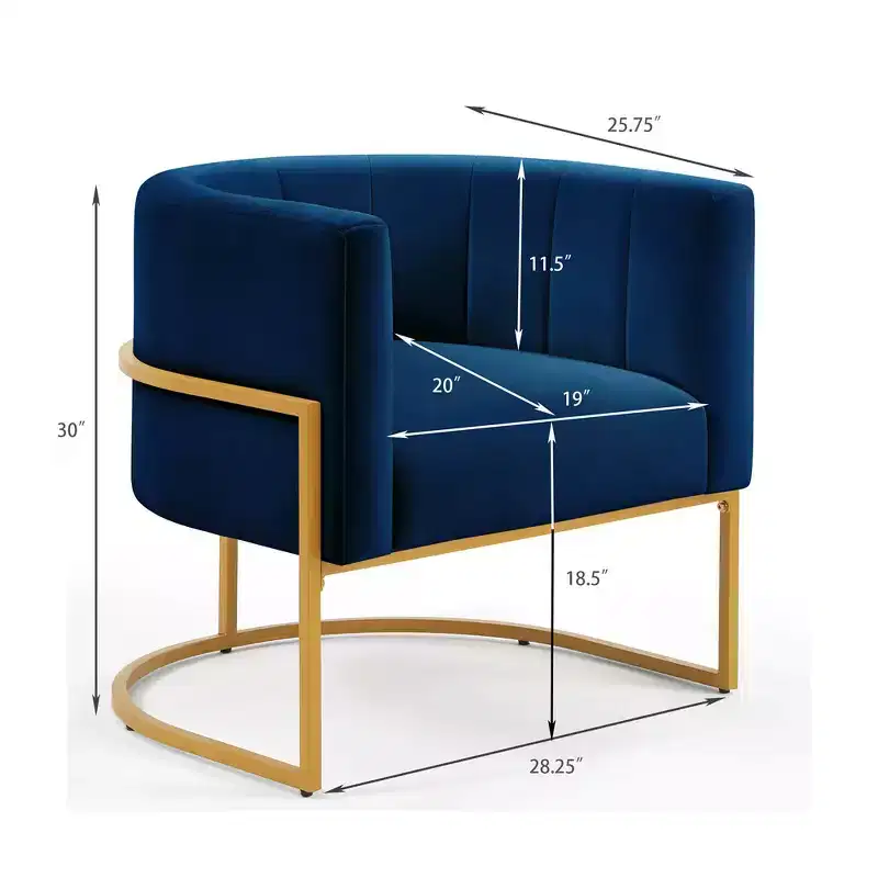 Velvet Accent Chair With Cushion, Golden Metal Stand, Curve Backrest Upholstered Vanity Chair, Home Leisure Chair