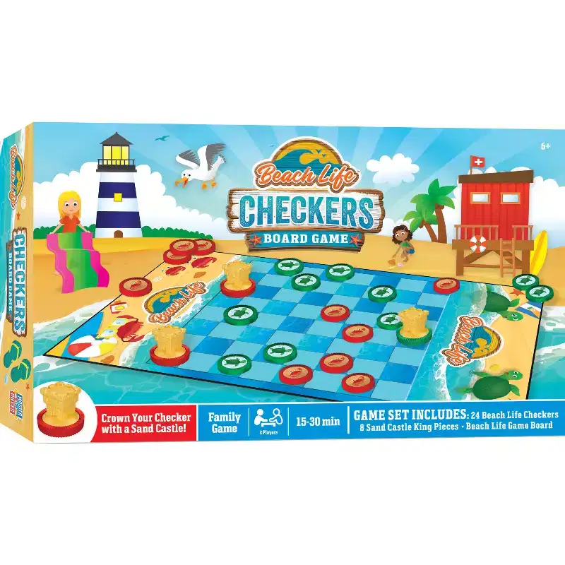 MasterPieces Beach Life Checkers Board Game for Families and Kids ages 6 and Up