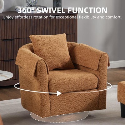 Swivel Accent Chair with Ottoman Set, Modern Chenille Barrel Armchair with Back Pillow & 2 Armrest Covers for Living Room, Bedroom, Office