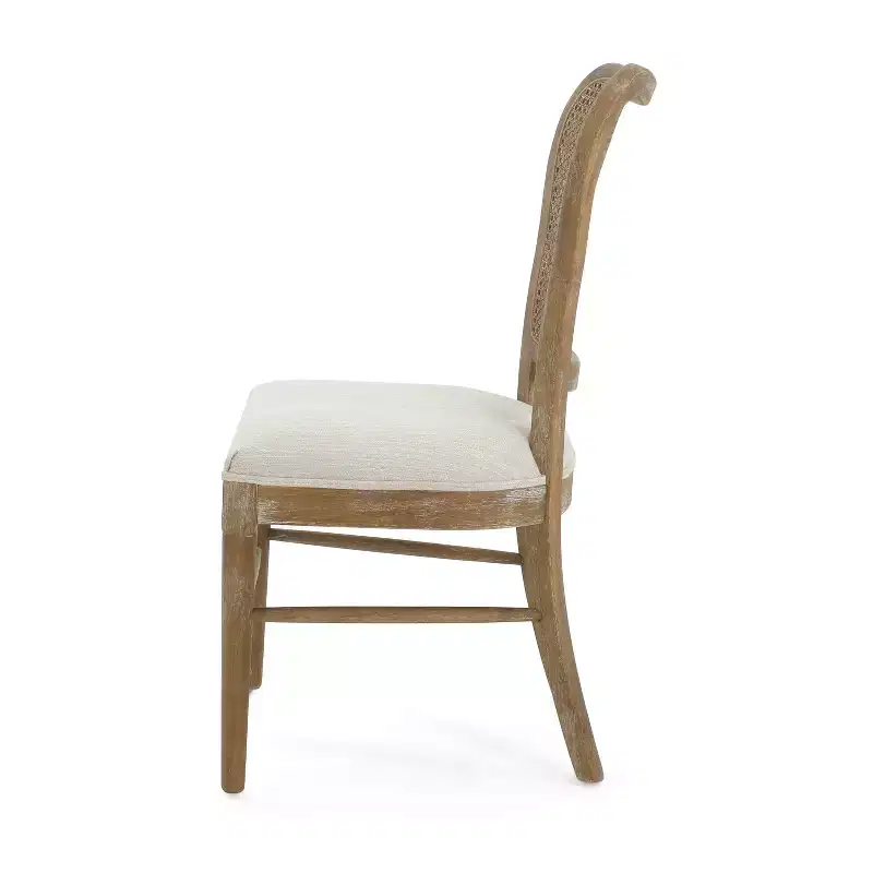 GDFStudio Wreecy Upholstered Rattan Back Rubber Wood Frame Dining Chair with Footrest, Light Brown