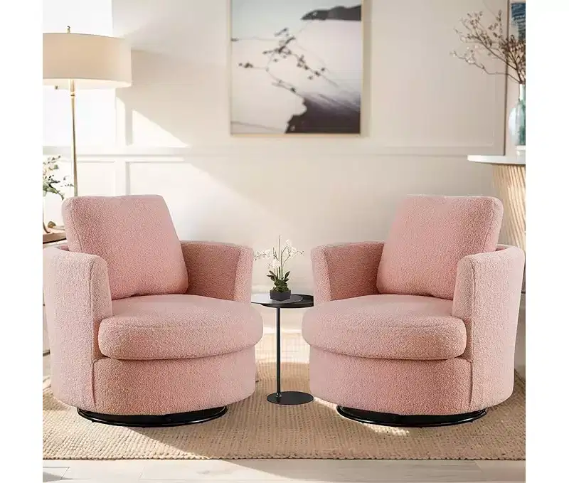 GDFStudio Bertha Swivel Boucle Upholstered 32 Wood and Steel Chair