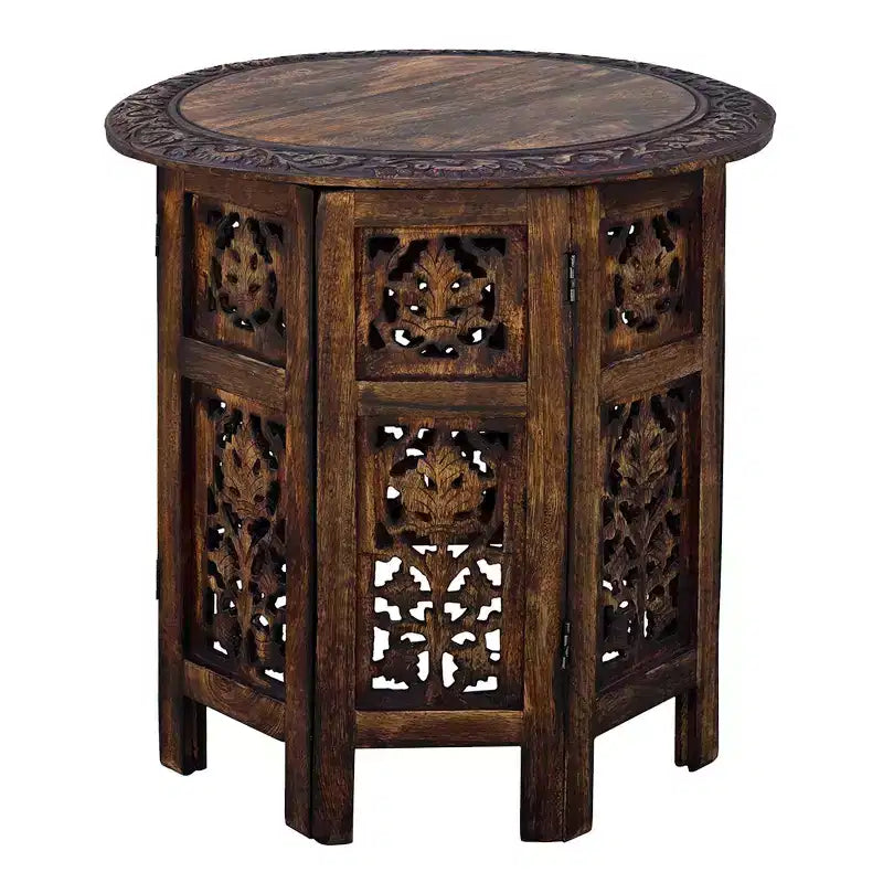 Wooden Hand Carved Folding Accent Coffee Table Dark Chocolate - The Urban Port