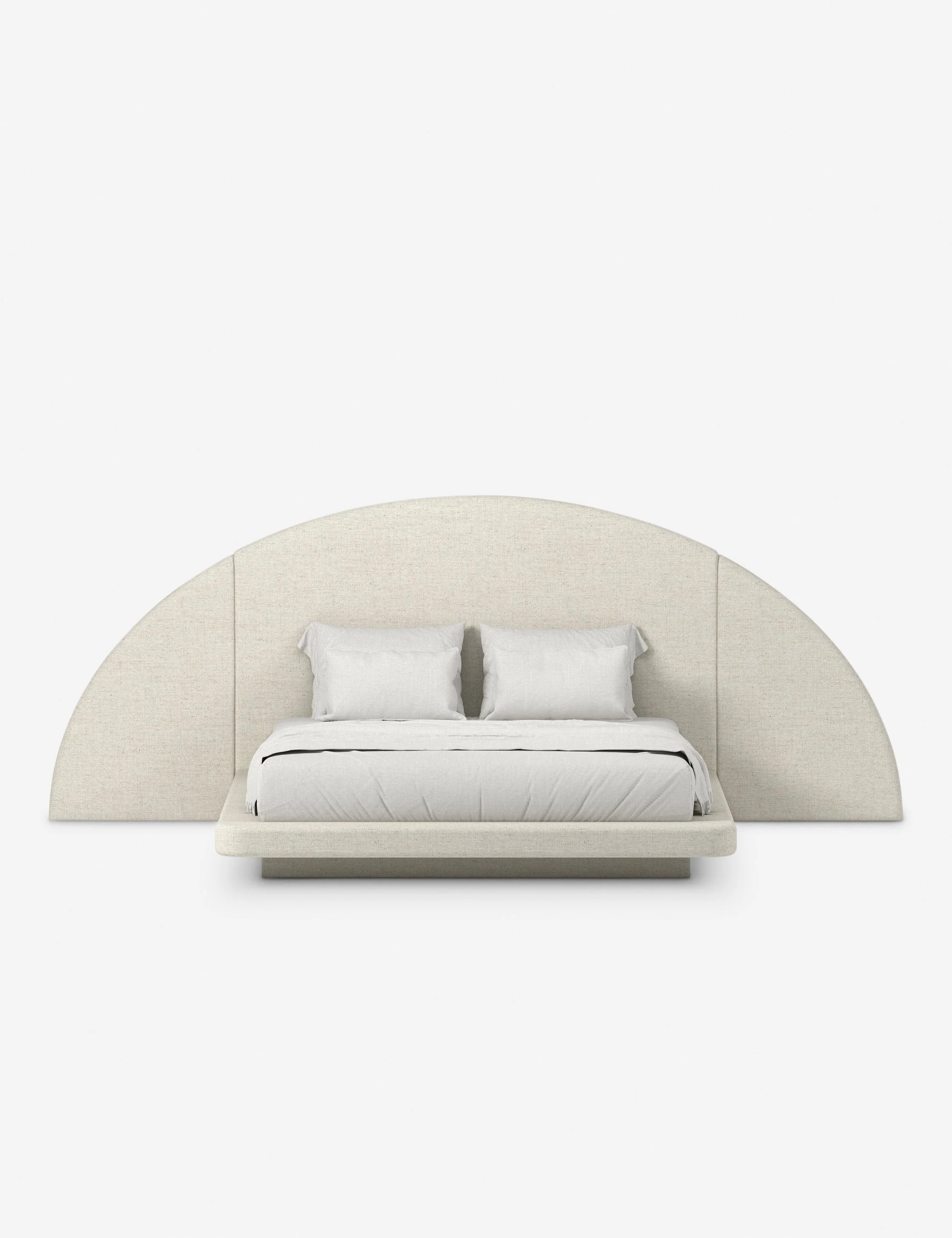 Half Moon Bed - The bed makes a bold statement with its sweeping half-moon headboard set against a low-profile base
