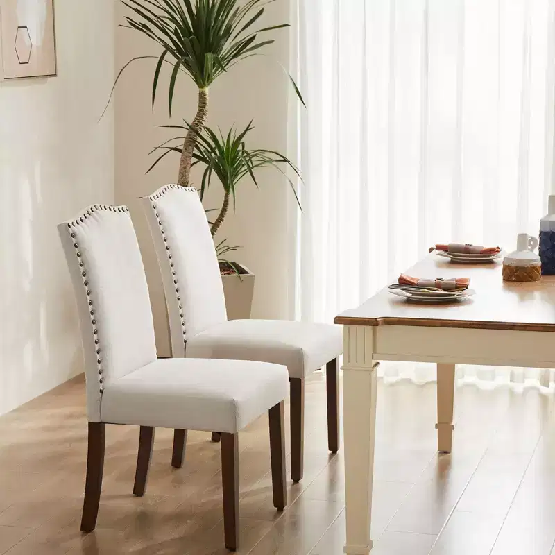 Okak Modern Dining Chairs Set of 2 with Nailhead Trim, Faux Leather Dining Chairs with Wooden Legs, Kitchen Chairs for Dining Room
