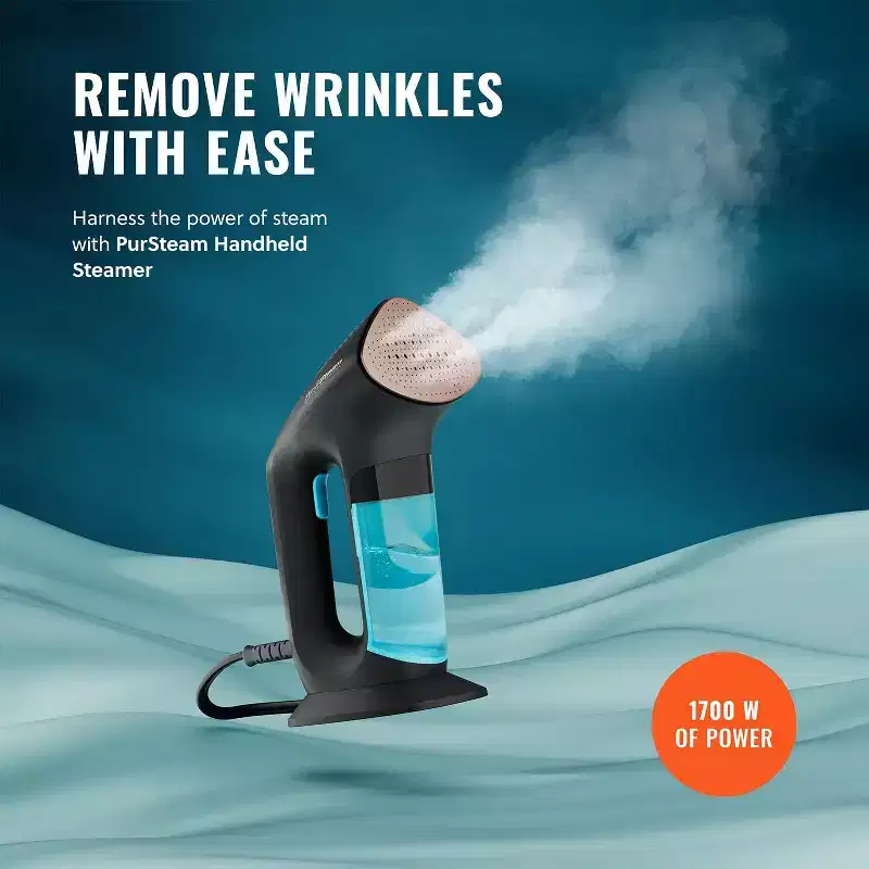 PurSteam SteamPulse Pro Handheld Steamer for Clothes, Portable Handheld Fabric and Garment Travel Steamer Iron Press Wrinkle Remover with Fabric Brush