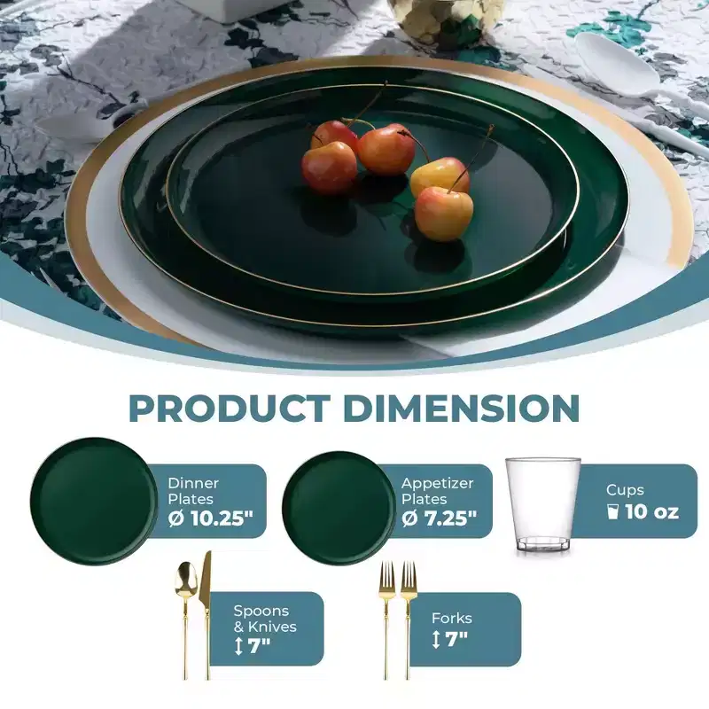 Posh Setting 840 Piece Emerald And Gold High End Plastic Party Bundle - Edge (120 Settings)