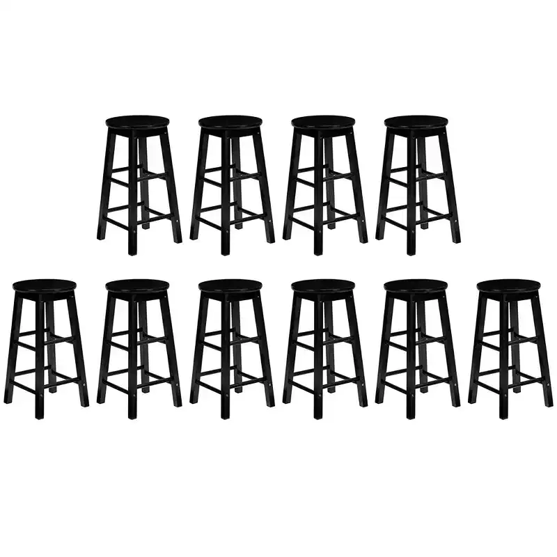 PJ Wood Classic Round Seat 29 Tall Kitchen Counter Stools, Black (Set of 10)