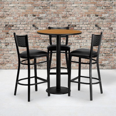 Flash Furniture 30 Round Laminate Table Set with 3 Grid Back Metal Barstools