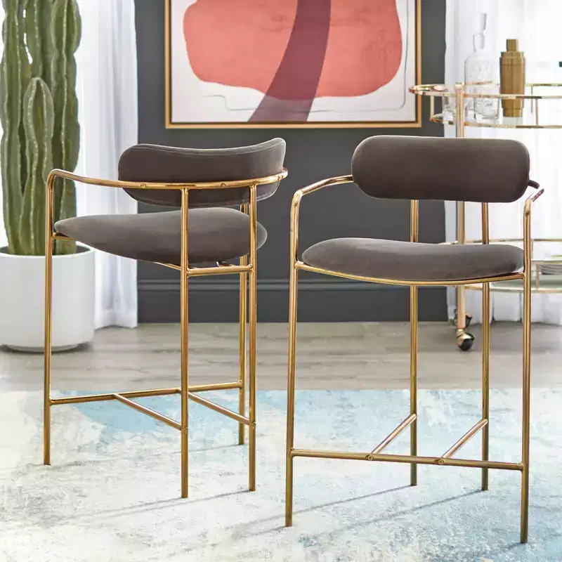 Buylateral Set of 2 Retro Velvet 24 Counter Height Barstools