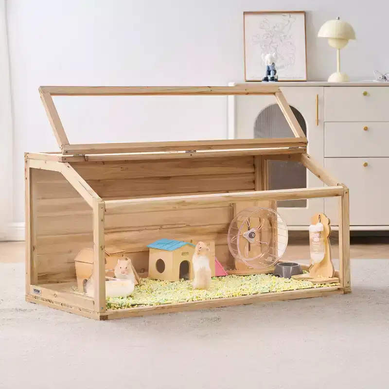 VEVOR Wooden Hamster Cage, 270 Viewing Hamster Habitat, 48 x 20 x 20in, Dwarf Hamster Cages with Openable Top, Ventilated Small Animal Cage, Beige