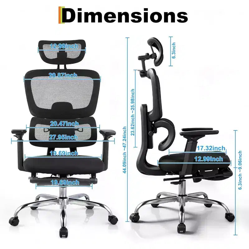 Ergonomic Mesh Office Chair, Adjustable Lumbar High Back Desk Chair 300lbs, 4D Flip-Up Arms, Swivel Rolling Computer Seating for Long Desk Work