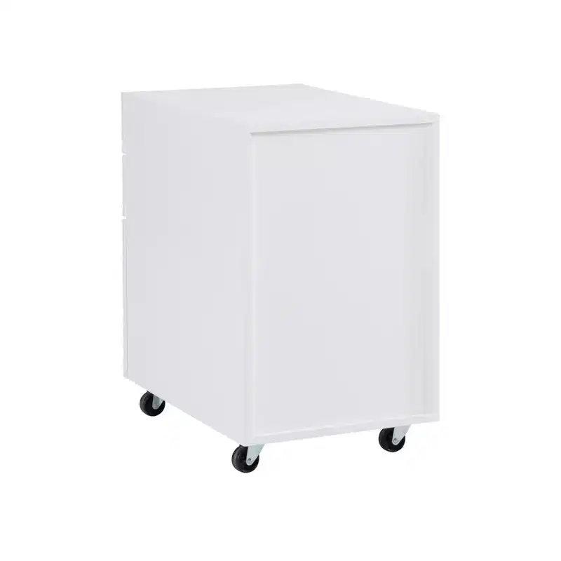 Wedeln 3 Drawer Rolling File Cabinet White Finish Wood - Powell: Mid-Century Modern, Veneer, Metal Hardware