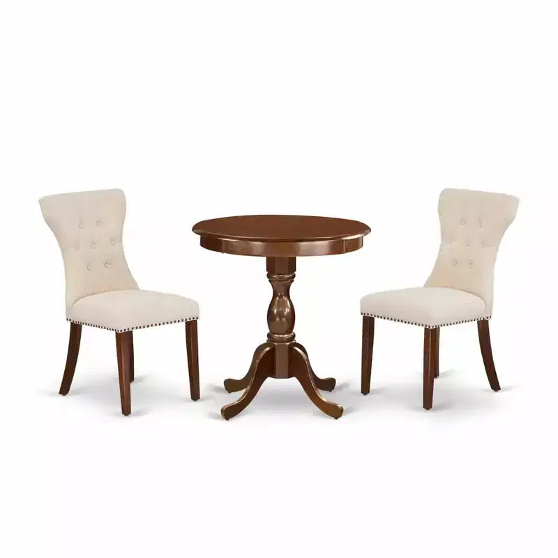 HomeStock Round Wood Dining Table Set Mahogany Finish