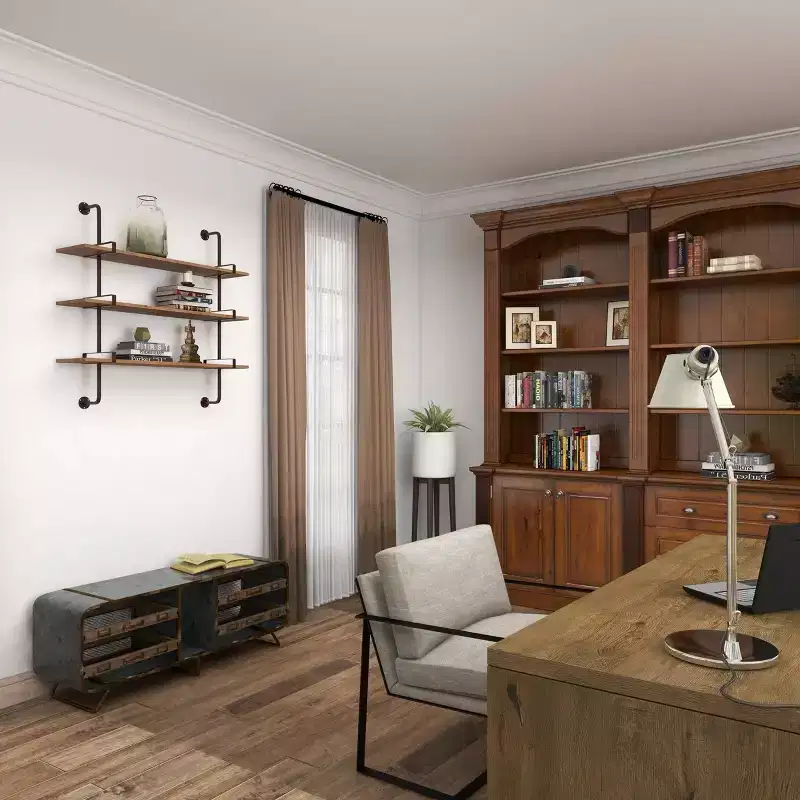 38x38 Wood 3 Level Wall with Metal Brackets Brown - Olivia & May: Industrial Style, No Assembly Required