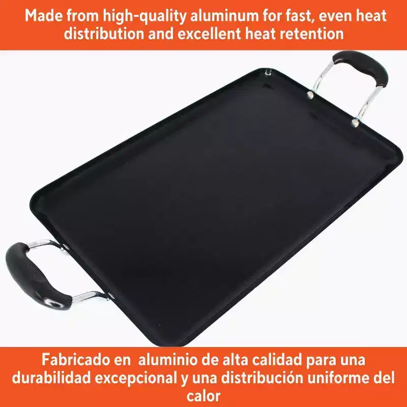 IMUSA 17"x10"Ceramic Double Burner Griddle Black: Stovetop Griddle, Aluminum, Hand Wash, Electric & Gas Compatible