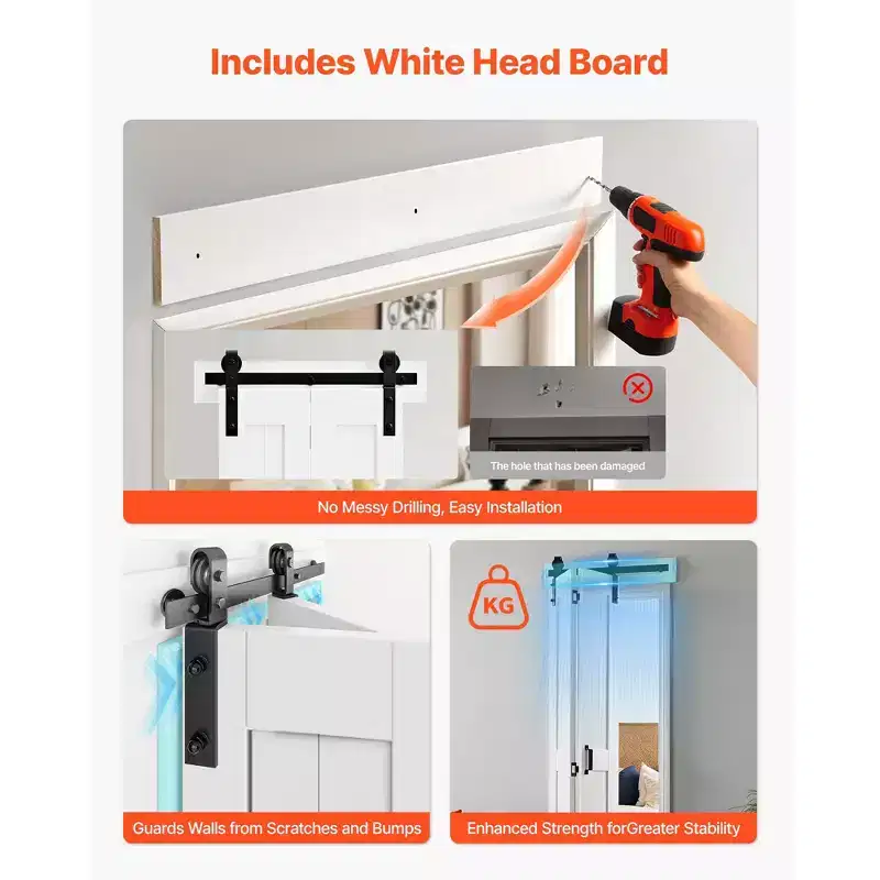 VEVOR Bifold Barn Door, 24 x 84, MDF Bi-Fold Sliding Closet Doors, Header Board and Hardware Kit Included, H-Frame Space-Saving Design, White