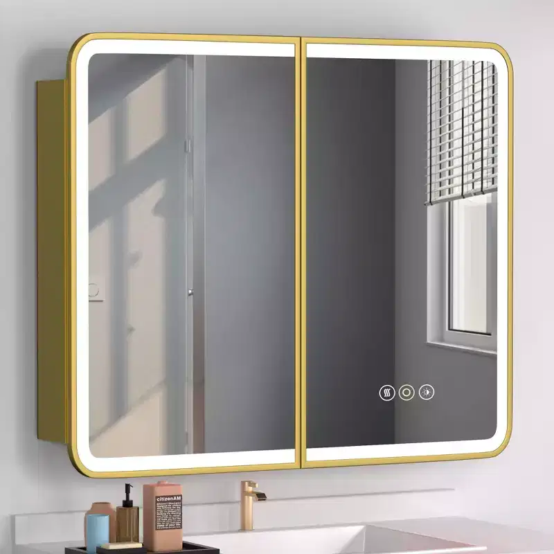 HOME Medicine Cabinet with LED Mirror,Surface or Recessed Mount,Defogger,Memory Function,3-Color Lighting,USB&Outlet,Dimmer,Storage Shelf
