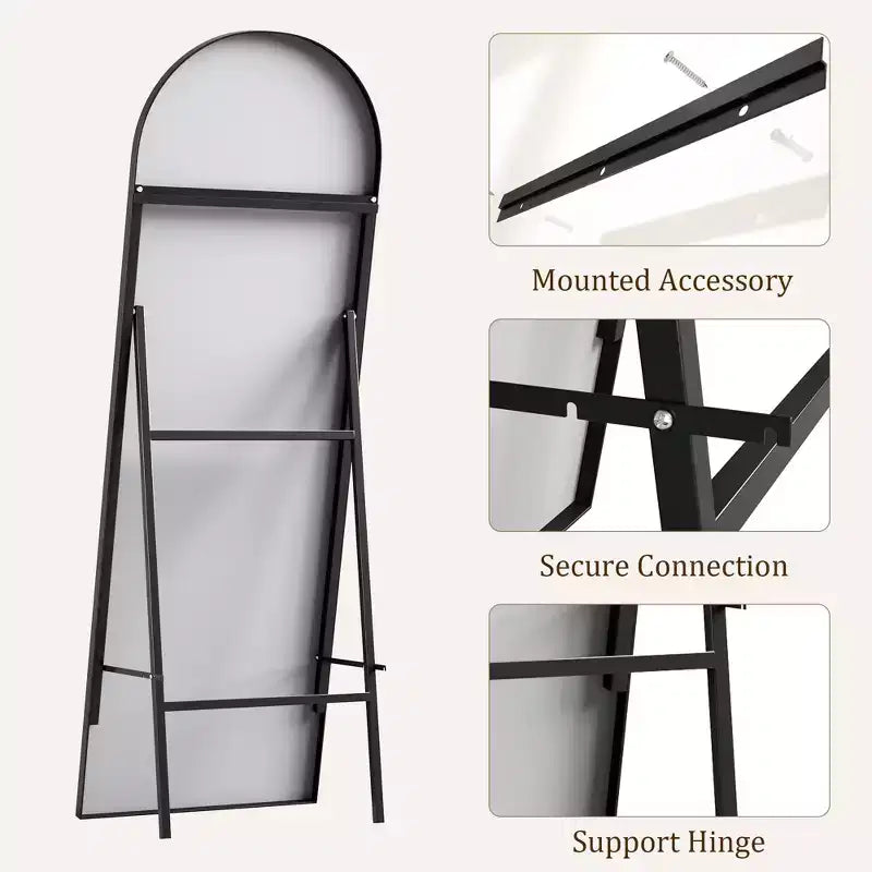 Full Length Mirror with LED Lights Aluminum Frame, Arched or Square Floor Standing Mirror with Glass for Bedroom Vanity