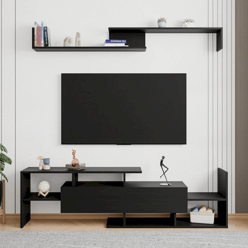 Surrey 60.2 2 Pc 1-Drawer Floating TV Stand Media Console with Open Shelves
