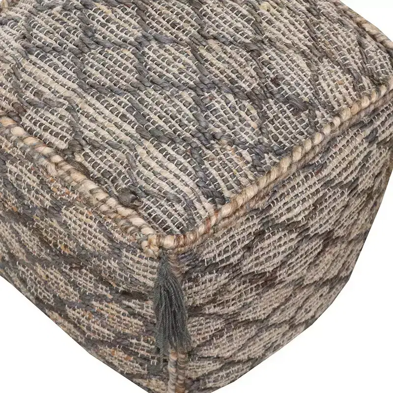 HomeRoots 18 Natural Gray And Taupe Jute Cube Trellis Pouf Ottoman