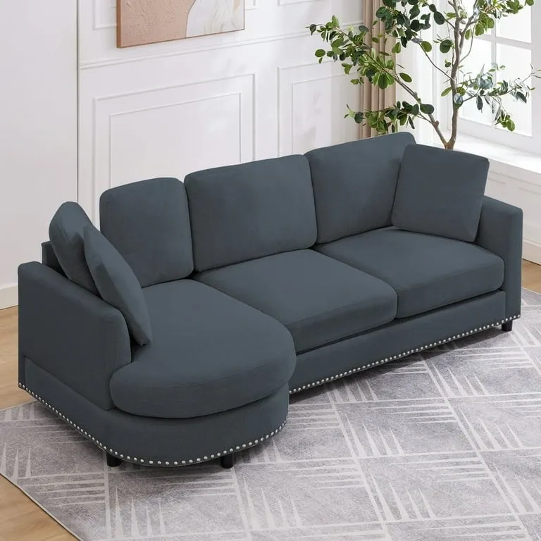 Mixoy Morden Minimalist Curved Sectional Sofa,Luxury Upholstered L-Shaped Sofa with Chaise - 41.3in x 89in x 31.8in