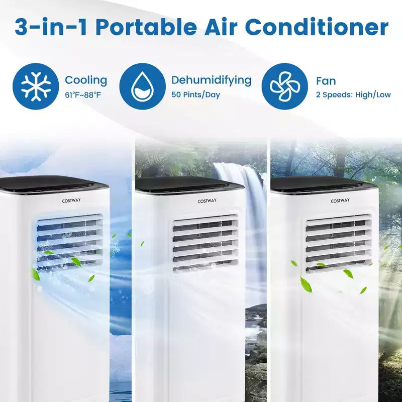 Costway 6000 BTU (9000 BTU ASHAR) Portable Air Conditioner 3-in-1 AC Unit with Cool Dehum Fan Sleep Mode