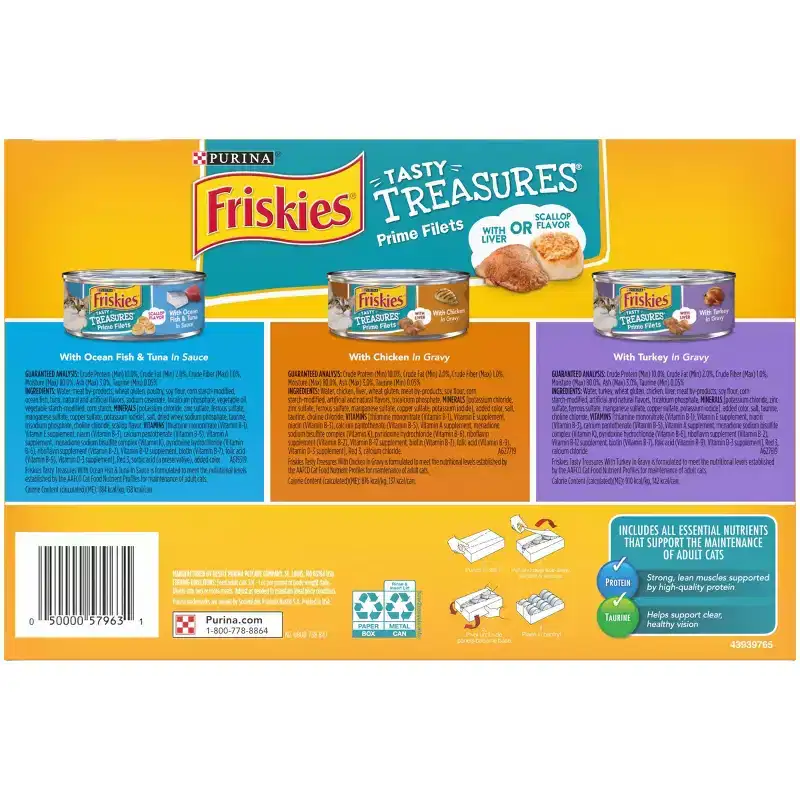 Purina Friskies Tasty Treasures Prime Fillets Ocean Fish, Chicken & Turkey Wet Cat Food - 5.5oz cans