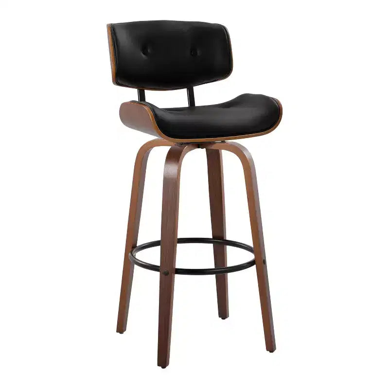 Set of 2 Lombardi Barstools Walnut/Black - LumiSource: Mid-Century Fixed-Height, Tufted, 30.5 Seat