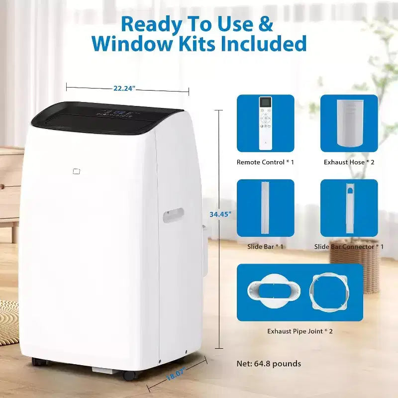 Acekool 14,000 BTU Portable Air Conditioner and Heater, 4-in-1 AC with Dehumidifier, Fan, Remote, Timer, Cools & Heats Up to 750 Sq. Ft., Window Kit