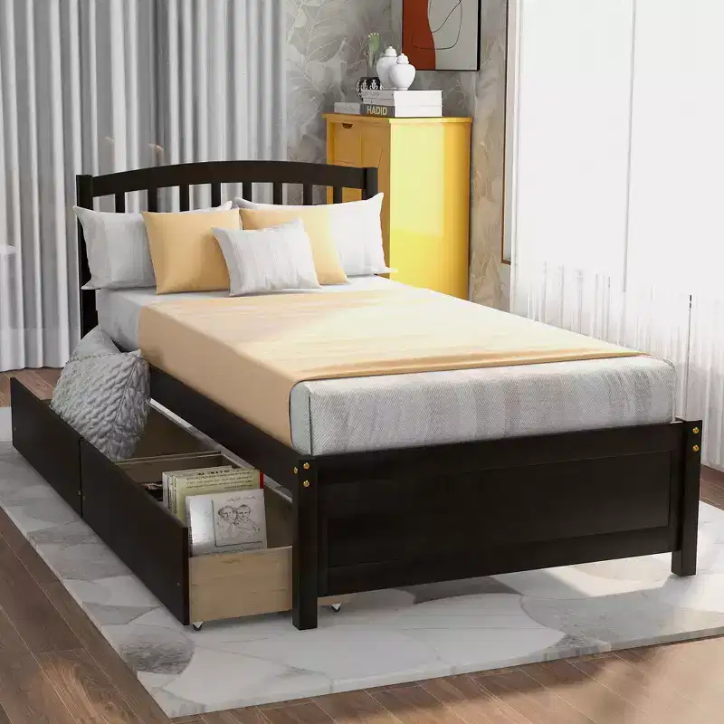 Twin Size Platform Bed with 2 Storage Drawers and Headboard – 79.5