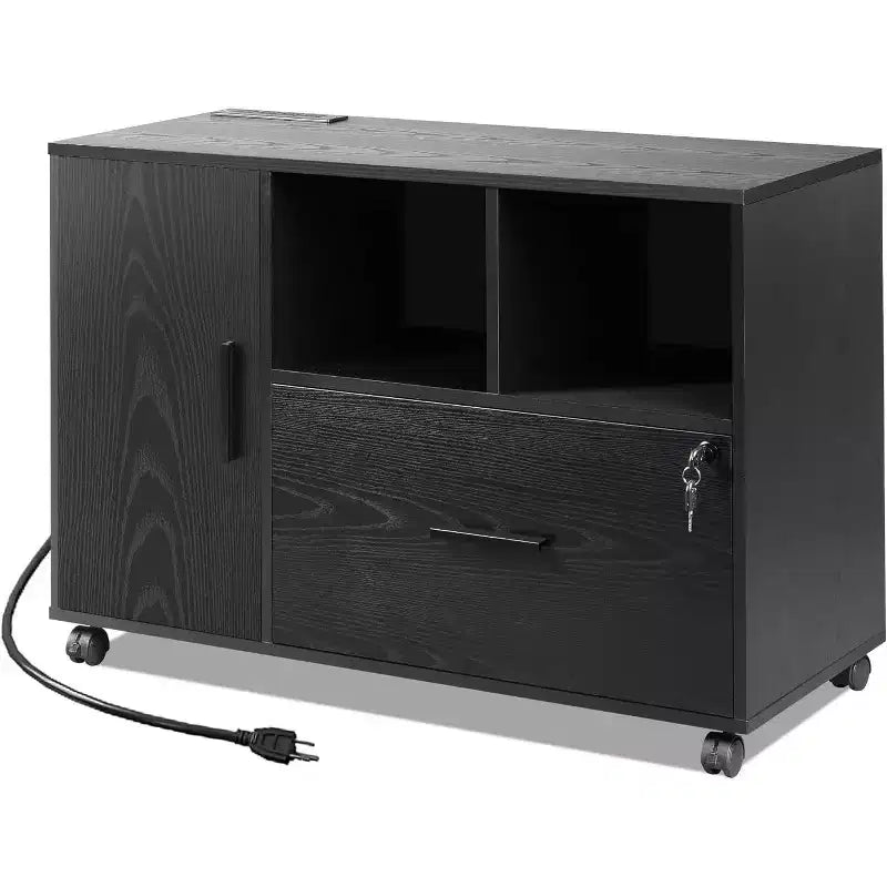 GALAXHERO File Cabinet with Charging Station, 1 Drawer Rolling File Cabinet, Locking Filing Cabinet for Home Office, Printer Stand with Storage