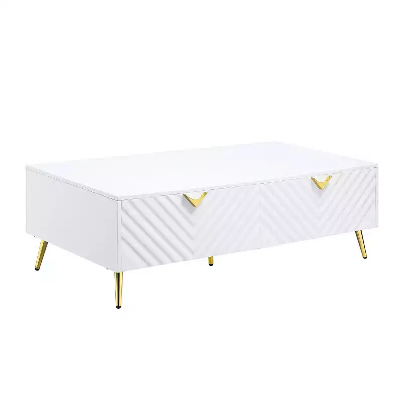53" Gaines Coffee Table White High Gloss Finish - Acme Furniture: Chic Rectangular Design, No Assembly Required