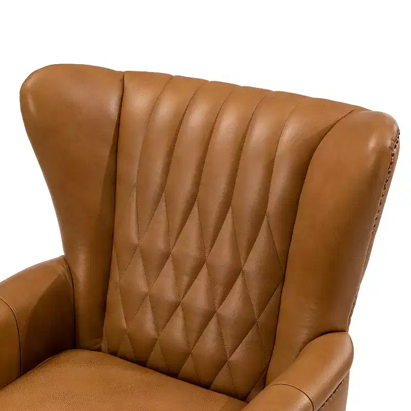 Valerius Genuine Leather Armchair with Nailhead Trims and Solid Wood Legs | HULALA HOME