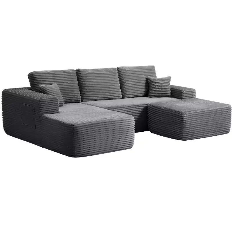 104Cloud Sectional Sofa,U-Shaped Chaise,Deep Seat,Side Pockets,Plush Fabric,No Assembly,Grey,Left Facing
