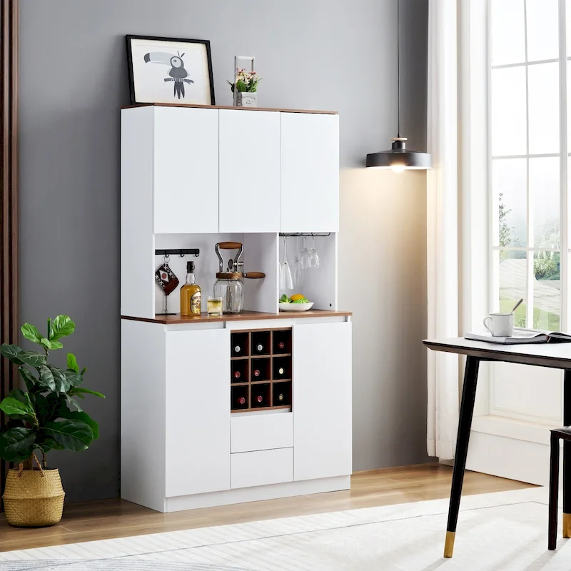 60.9 Farmhouse Coffee Bar Wine Cabinet with Charging Station