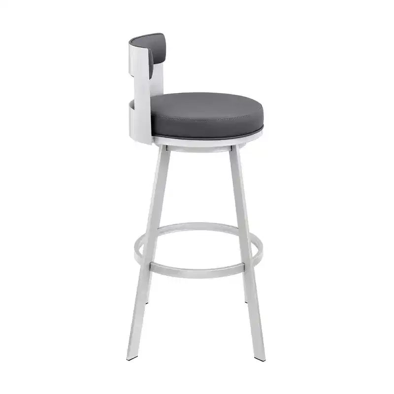 Armen Living 26" Flynn Metal with Faux Leather Swivel Counter Height Barstool Silver/Gray