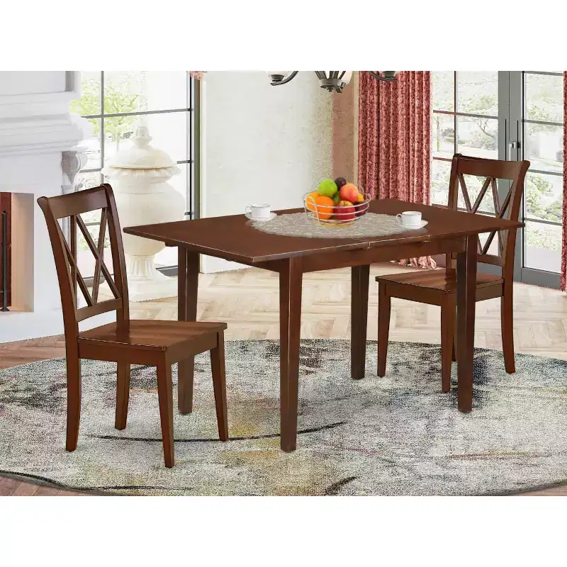 Boho Kitchen Table Set - 3 Piece Dining Set for Small Spaces - Rectangle Table & 2 Chairs - Mahogany Finish