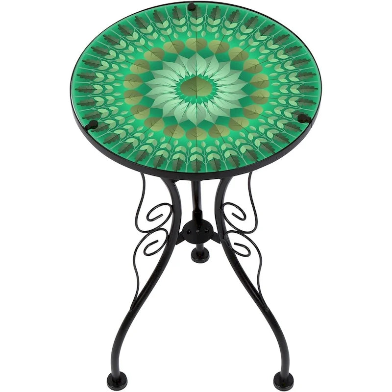 22 Leaf Design Glass & Metal Side Table