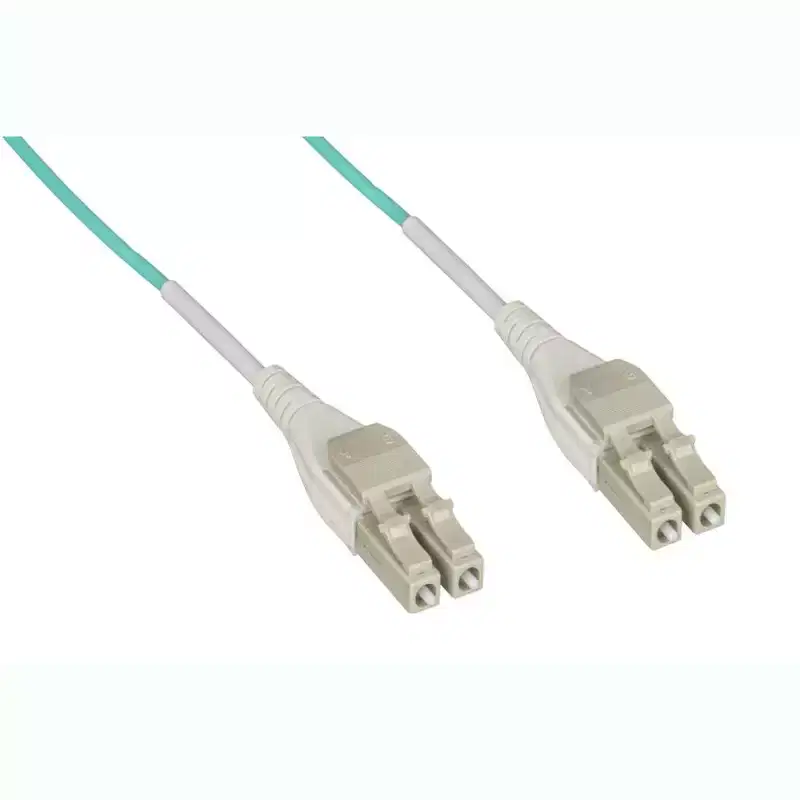 Monoprice OM3 Fiber Optic Cable - 5 Meter - Aqua | Reverse Polarity LC/LC Uniboot, UL, 50/125 Type, 10GB, Corning, For Telecomm Room, Server Farm, and