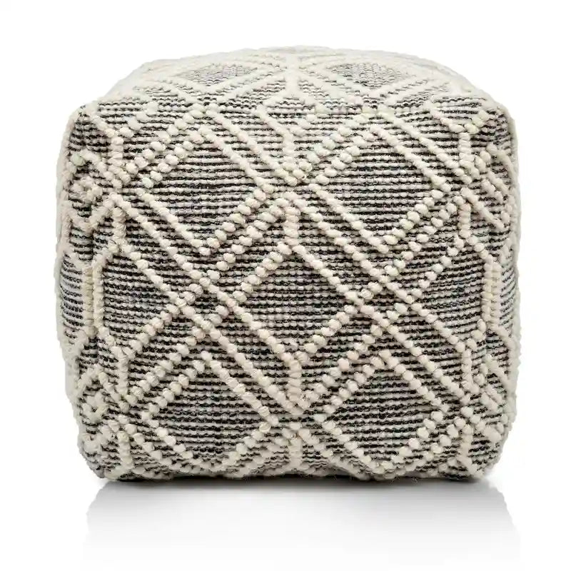 Handmade Wool Cotton Natural Fiber Pouf Footstool, 16x16x16 Inch