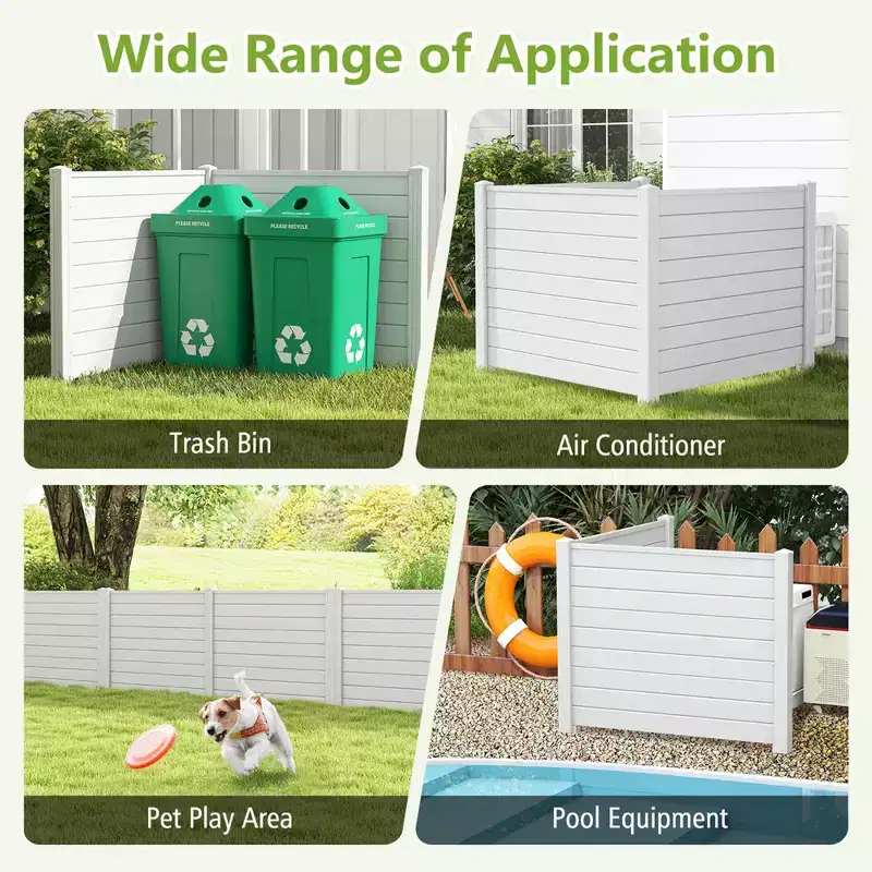 Costway 48L x 37.5H Air Conditioner Fence with 3 Ground Stakes Black/White